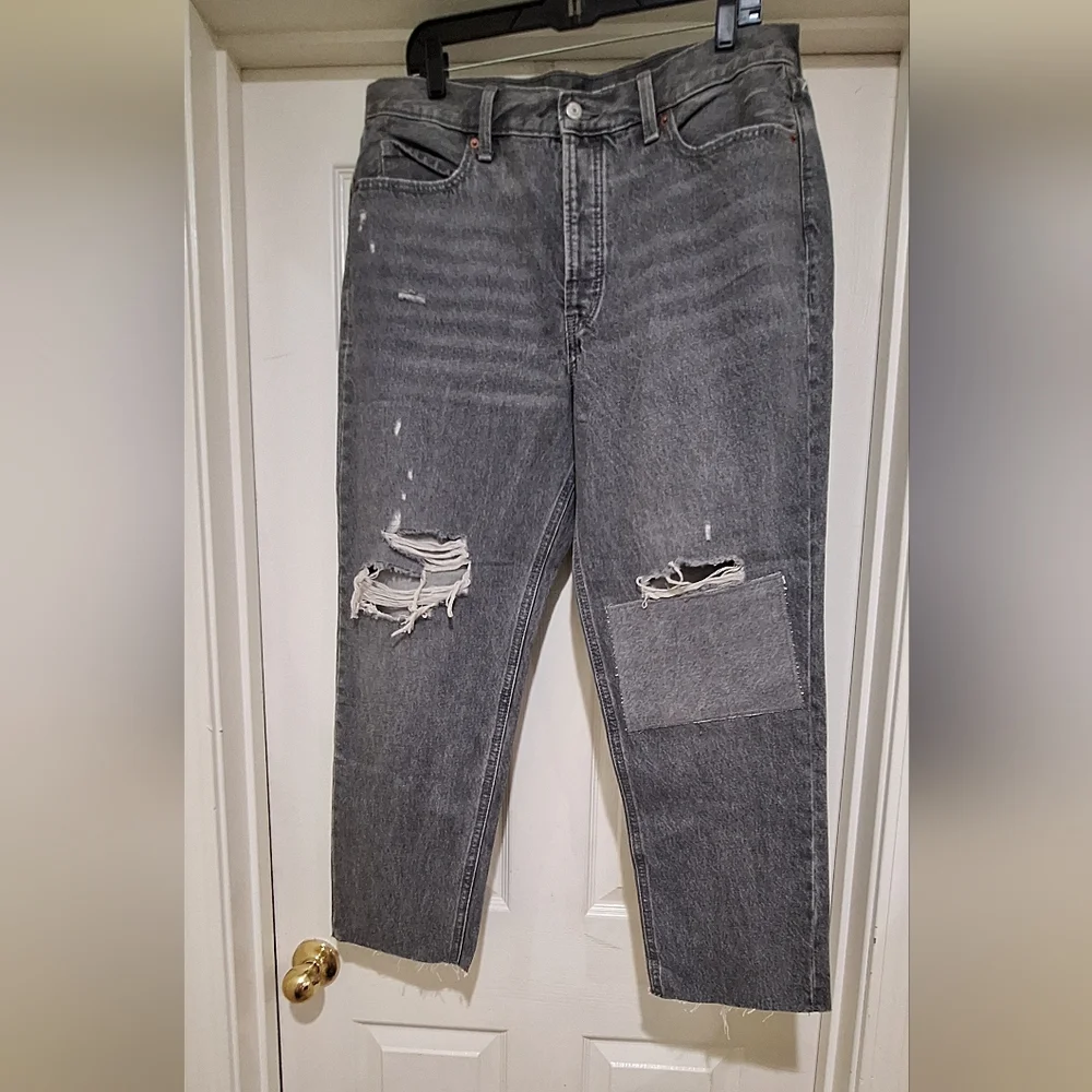 NWOT - Old Navy Extra High-Waisted Button-Fly Sky-Hi Straight Patchwork Sz.14 - Picture 3 of 12
